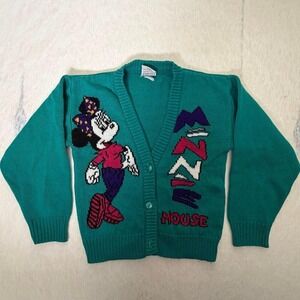 Vintage Disney Minnie Mouse Cardigan Sweater Girls Teal 90s Cappini 5/6